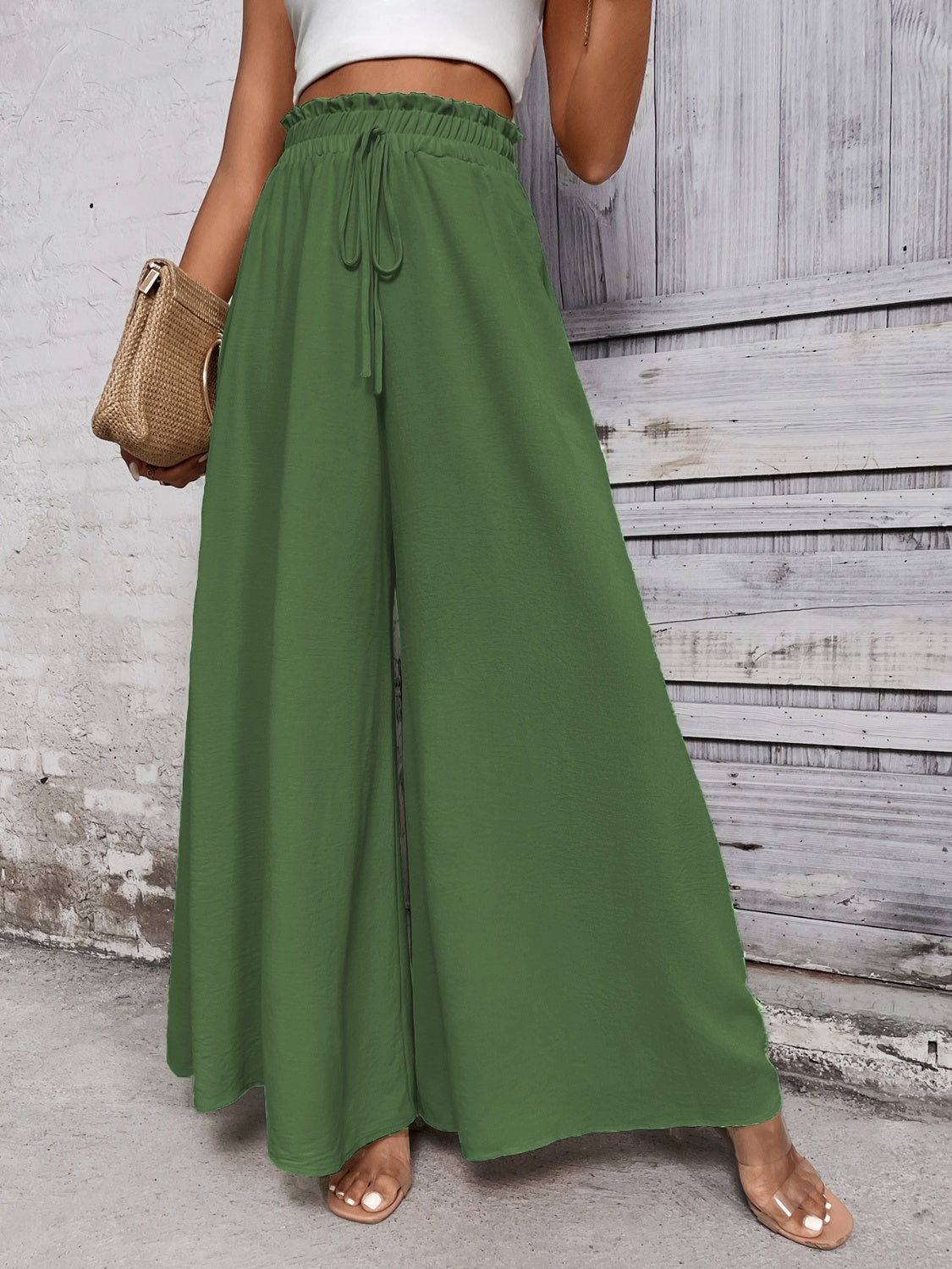 Tied High Waist Wide Leg Pants - Elegant 21