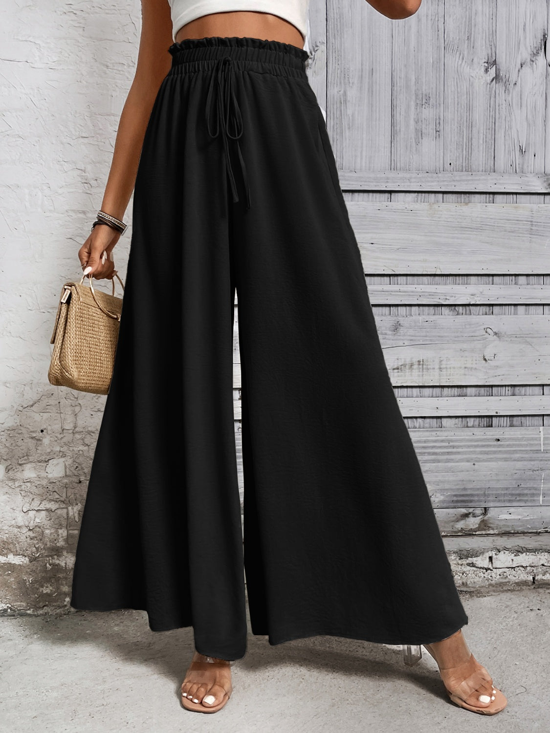 Tied High Waist Wide Leg Pants - Elegant 21