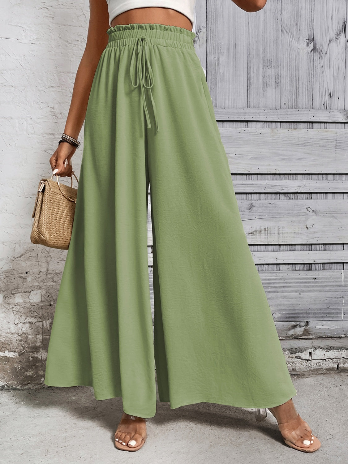 Tied High Waist Wide Leg Pants - Elegant 21