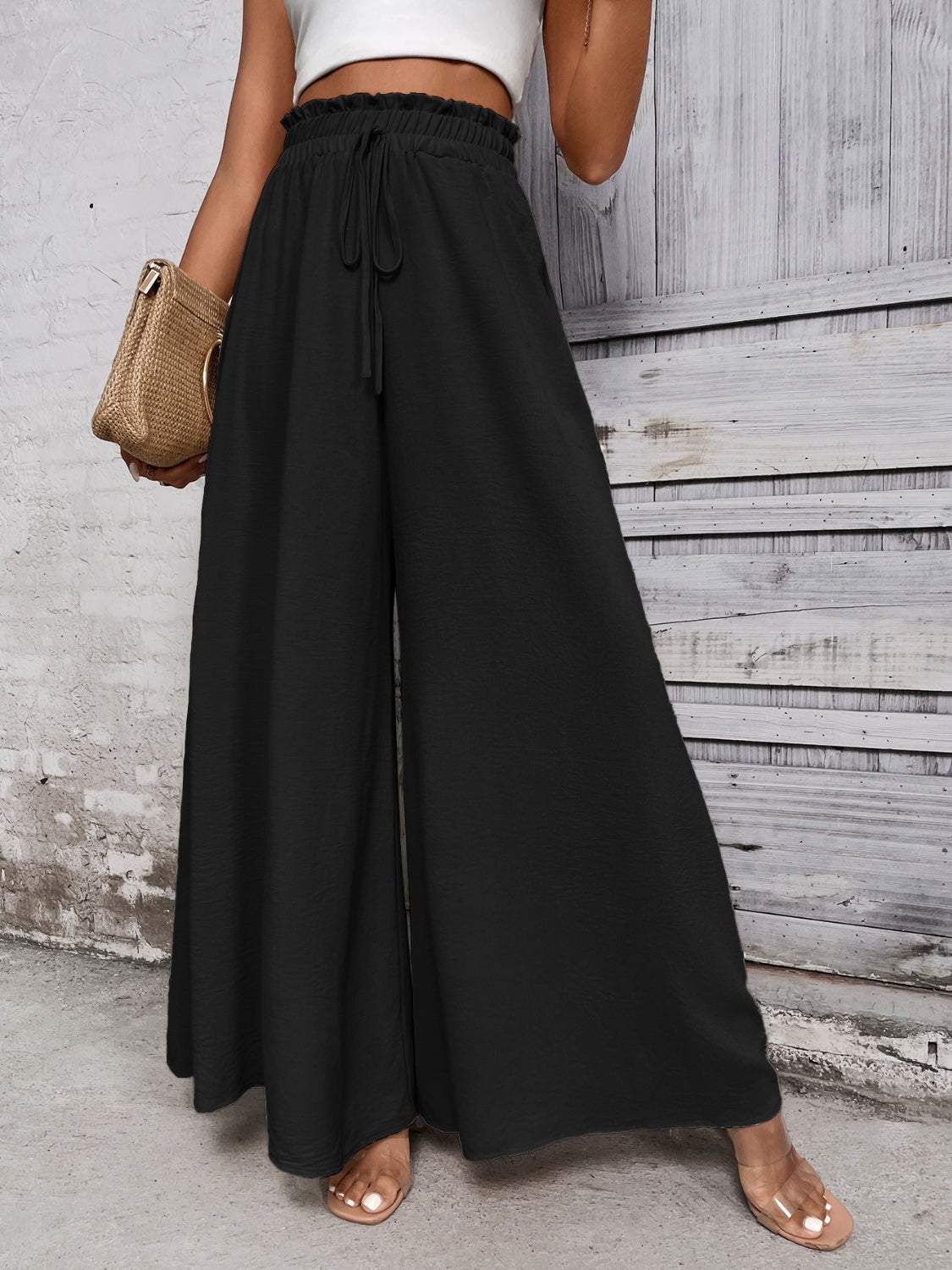 Tied High Waist Wide Leg Pants - Elegant 21