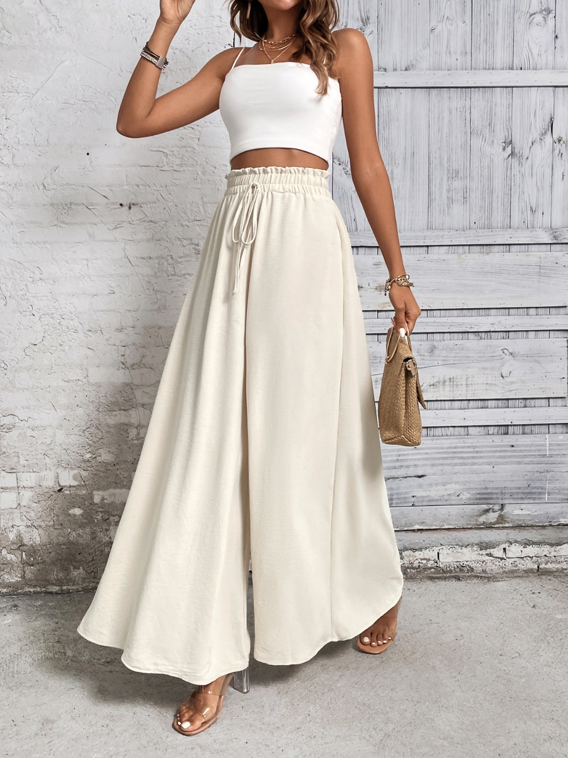 Tied High Waist Wide Leg Pants - Elegant 21