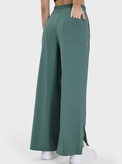 Slit Wide Leg Active Pants - Elegant 21