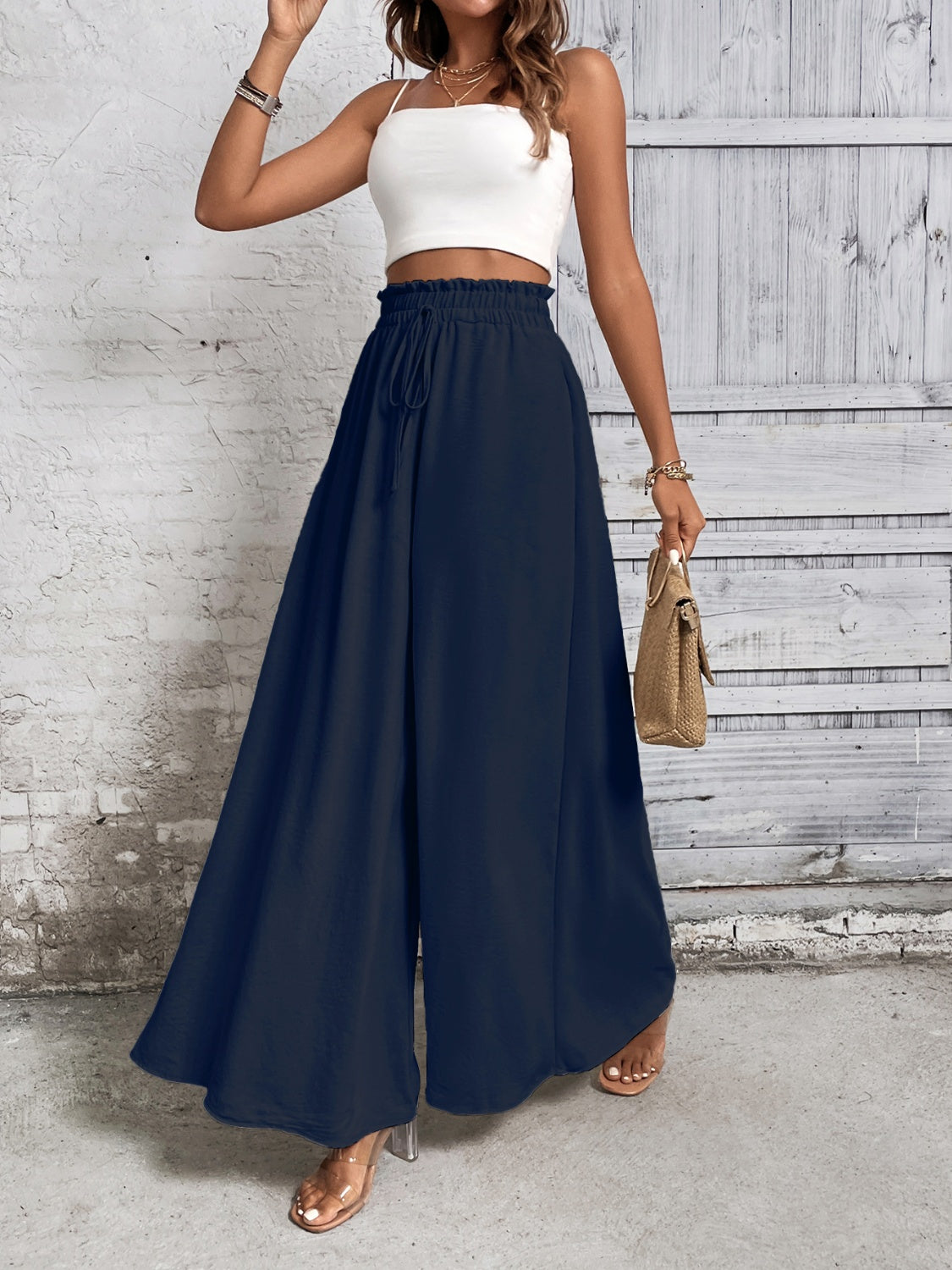 Tied High Waist Wide Leg Pants - Elegant 21