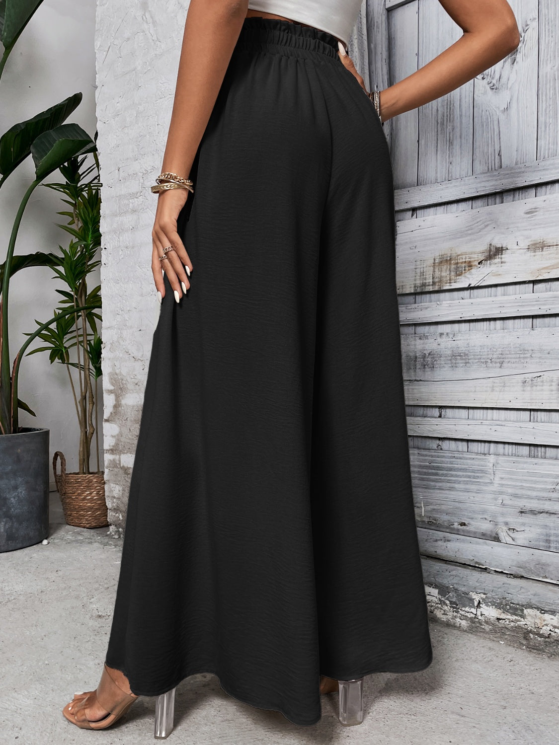 Tied High Waist Wide Leg Pants - Elegant 21