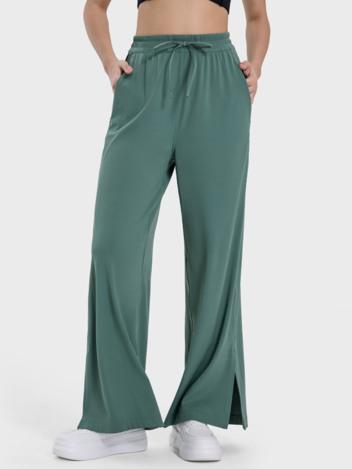 Slit Wide Leg Active Pants - Elegant 21