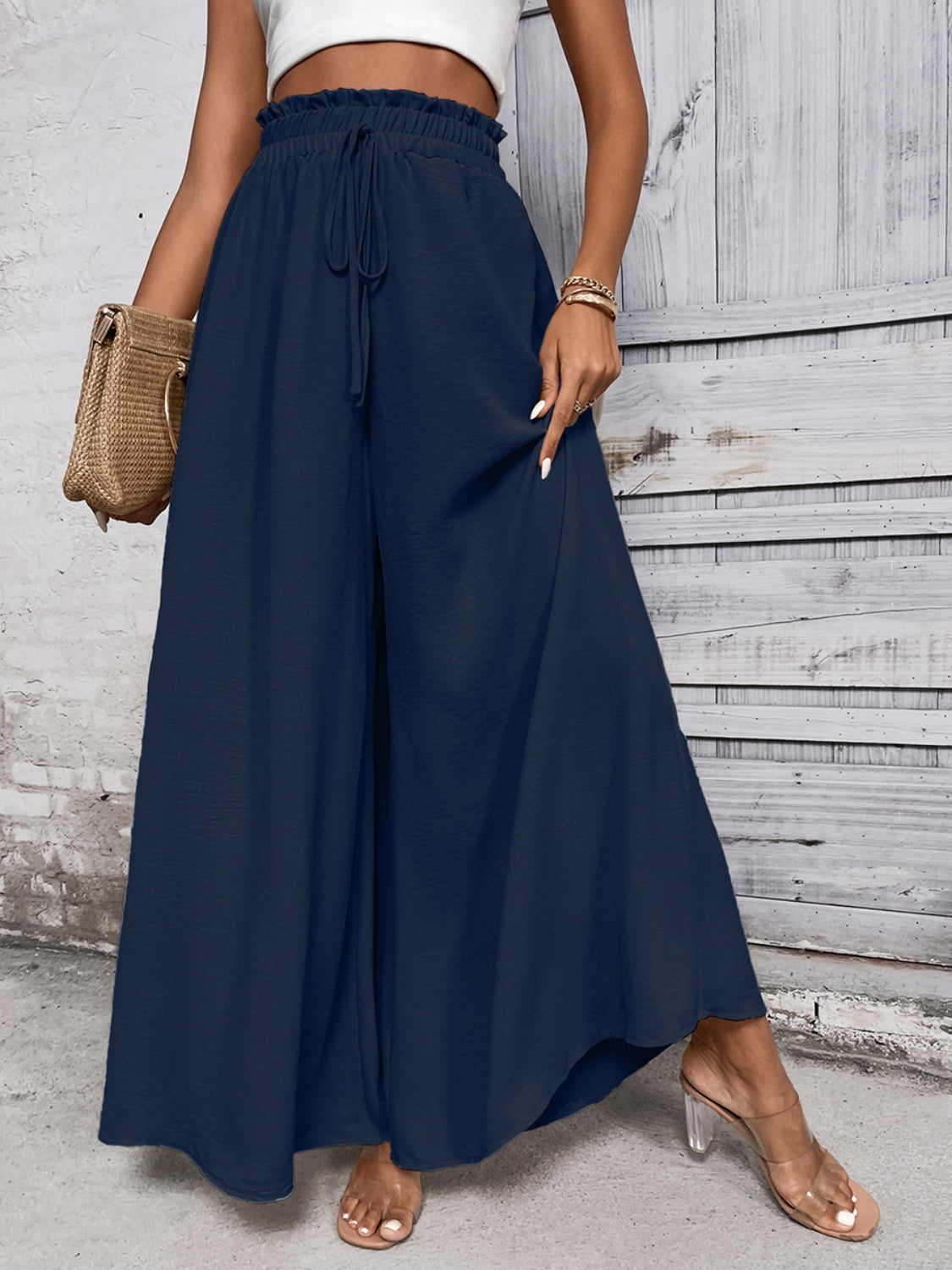 Tied High Waist Wide Leg Pants - Elegant 21