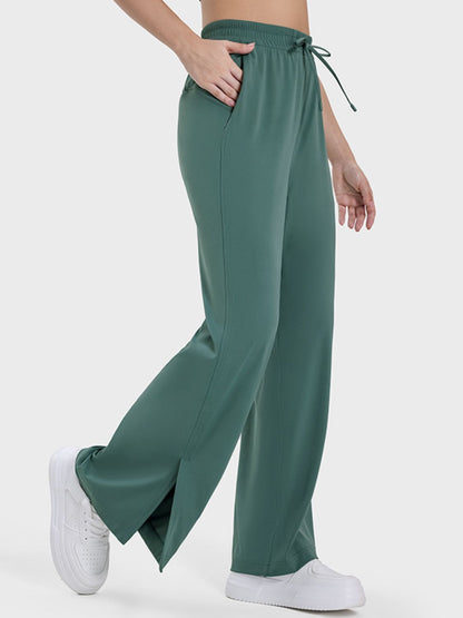 Slit Wide Leg Active Pants - Elegant 21